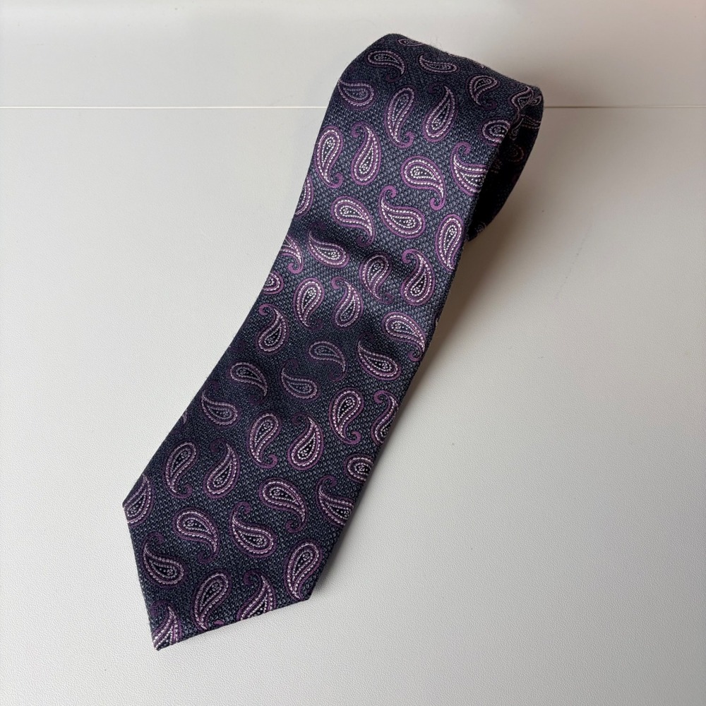 Jos. A. Bank Reserve Mens Silk Cotton Paisley Tie Grey Purple Regular 8RNC 00050